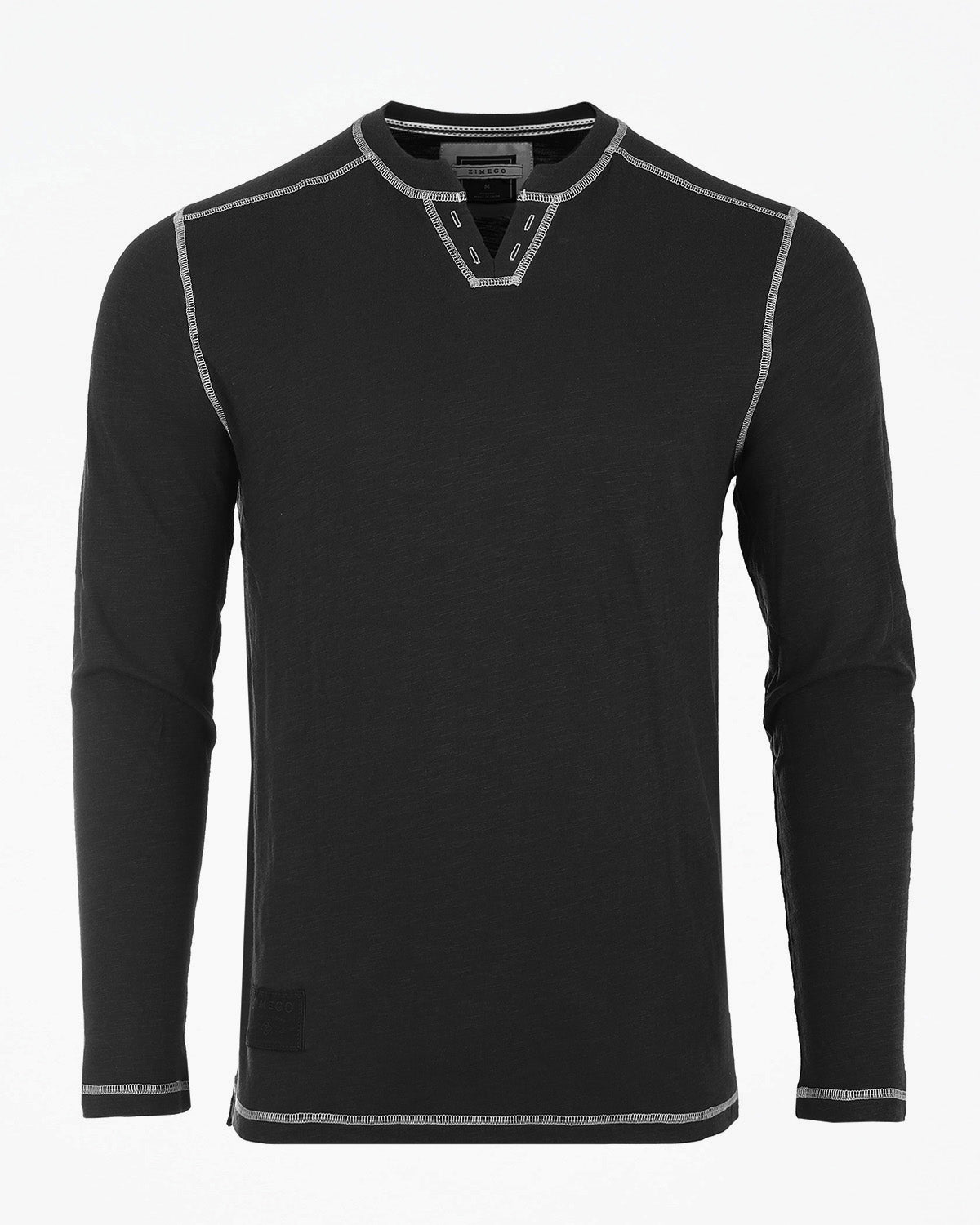 Camisa informal estilo Henley con cuello en V y manga larga estilo vintage de ZIMEGO para hombre