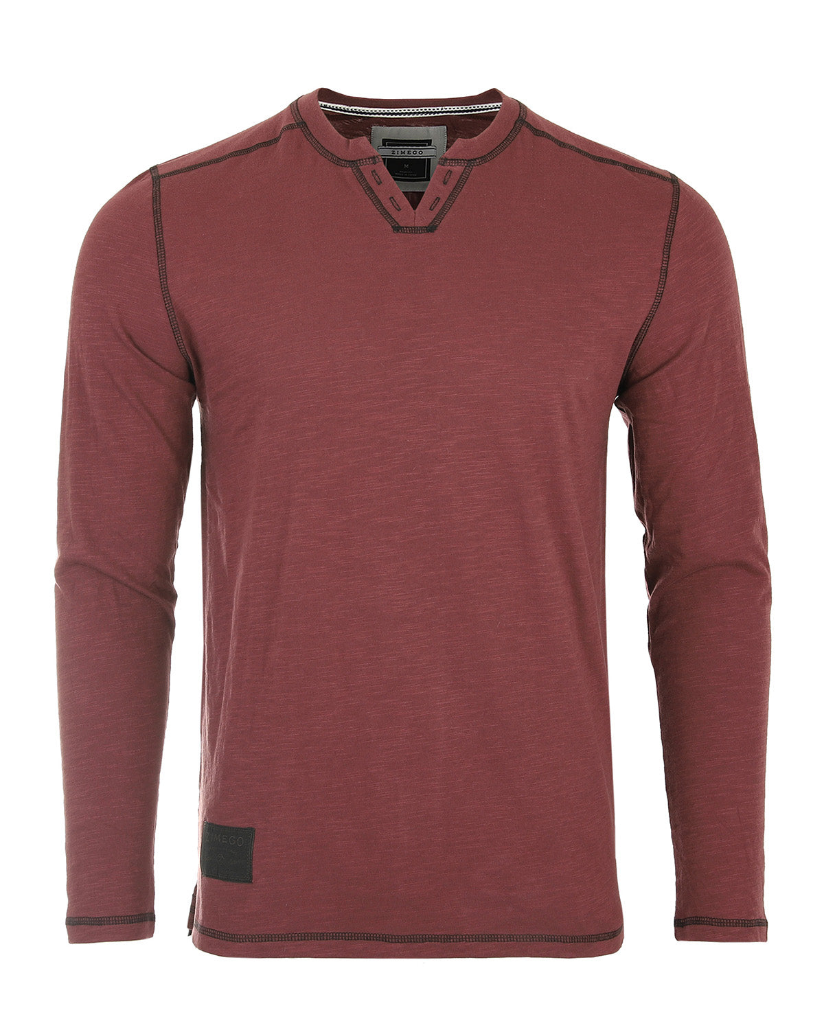 Camisa informal estilo Henley con cuello en V y manga larga estilo vintage de ZIMEGO para hombre