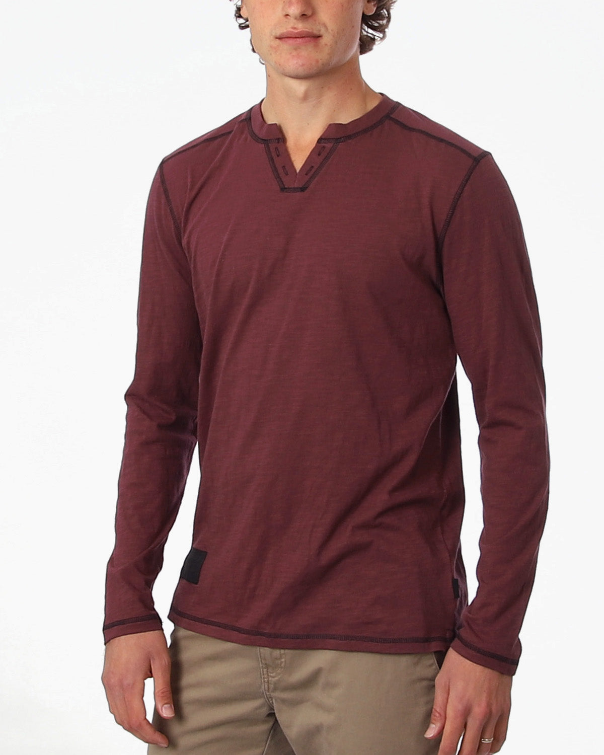 Camisa informal estilo Henley con cuello en V y manga larga estilo vintage de ZIMEGO para hombre