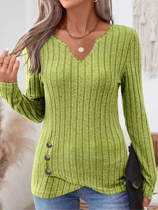 Product image of Ribbed Knit Notched Long Sleeve Top from H&N Hearts online boutique