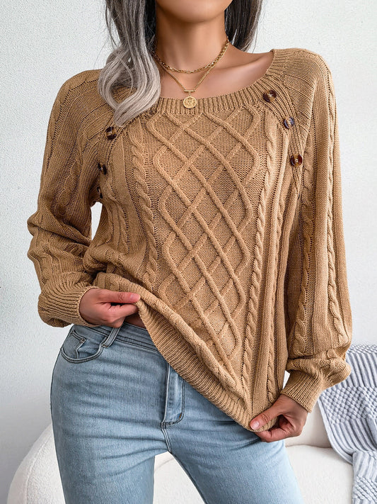 Product image of Decorative Button Cable-Knit Sweater from H&N Hearts online boutique