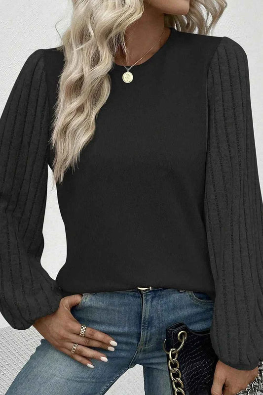 Product image of Ribbed Round Neck Long Sleeve Knit Top from H&N Hearts online boutique