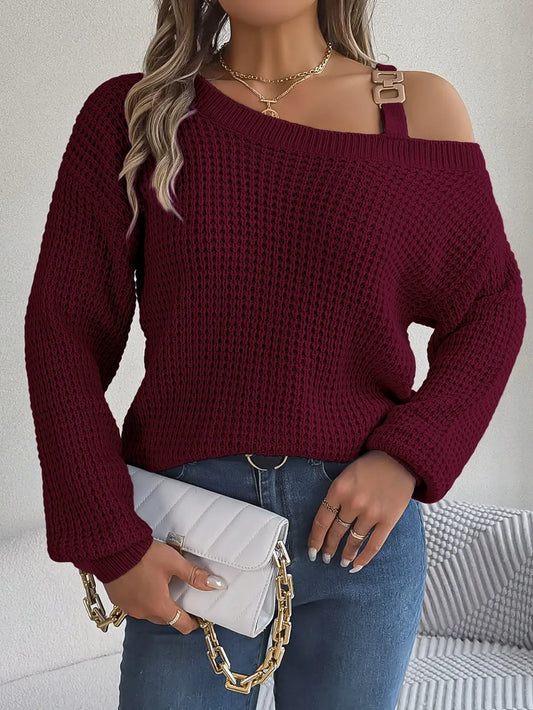 Product image of Asymmetrical Neck Long Sleeve Sweater from H&N Hearts online boutique
