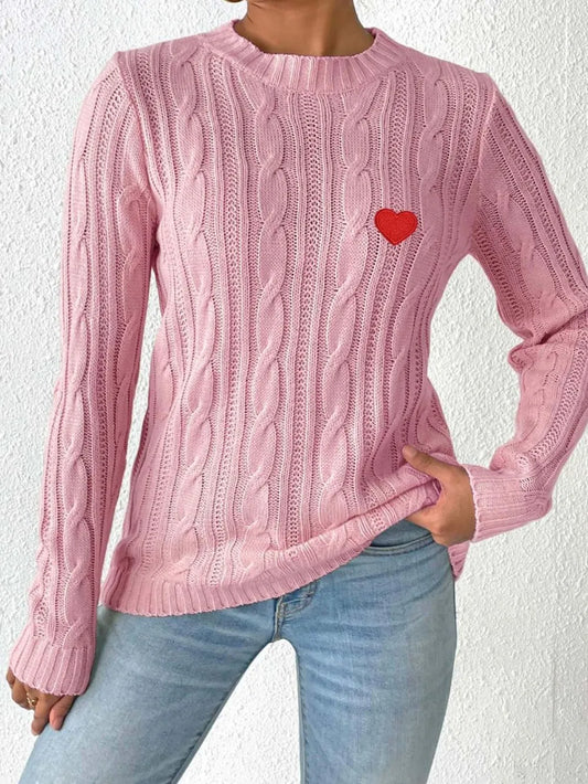 Product image of Cable-Knit Heart Round Neck Long Sleeve Sweater from H&N Hearts online boutique