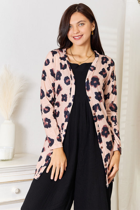 Product image of Double Take Printed Button Front Longline Cardigan from H&N Hearts online boutique