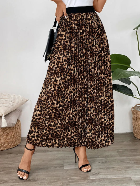 Product image of Perfee Pleated Leopard Maxi Skirt from H&N Hearts online boutique
