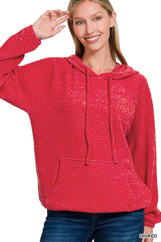 Product image of Zenana Brushed Hacci Melange Hooded Sweater from H&N Hearts online boutique