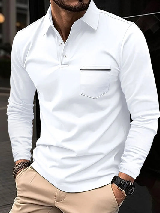 Product image of Men's Full Size Button Detail Long Sleeve Polo Plus Size from H&N Hearts online boutique