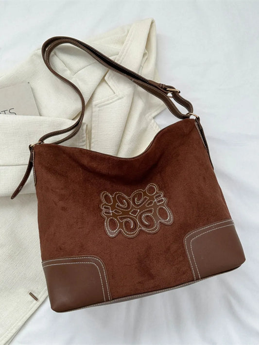Product image of Suede Patch Adjustable Strap Tote Bag from H&N Hearts online boutique