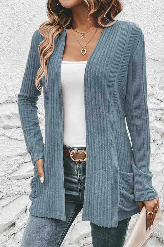 Product image of Ribbed Knit Open Front Cardigan with Pockets from H&N Hearts online boutique