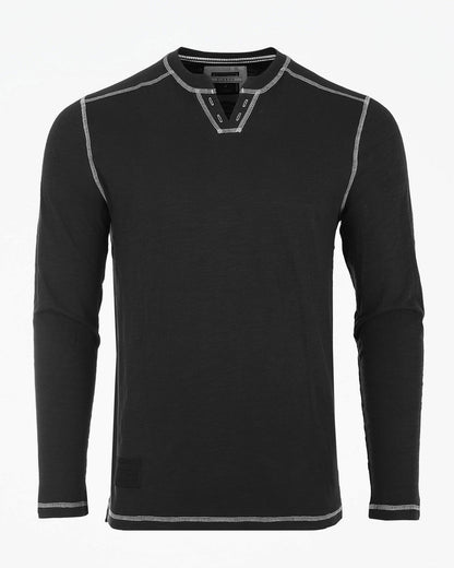 Camisa informal estilo Henley con cuello en V y manga larga estilo vintage de ZIMEGO para hombre 