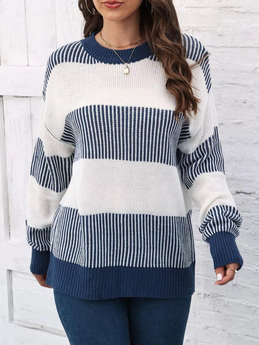 Product image of Full Size Color Block Dropped Shoulder Sweater Plus Size from H&N Hearts online boutique