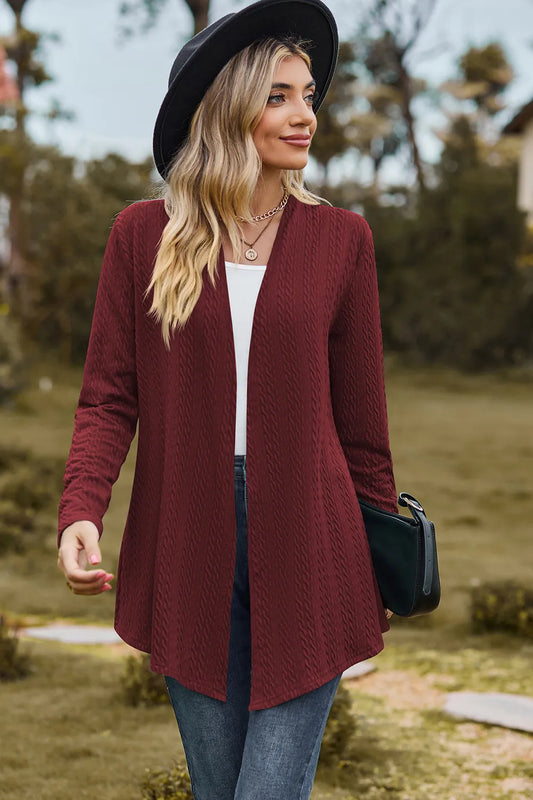 Product image of Textured Open Front Long Sleeve Cardigan from H&N Hearts online boutique