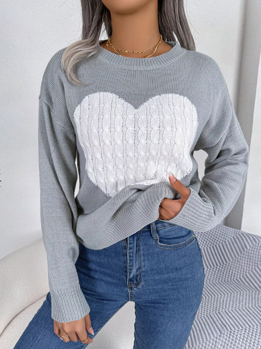 Product image of Cable Knit Heart Round Neck Sweater from H&N Hearts online boutique