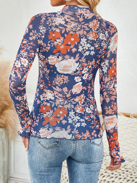 Product image of Floral Mock Neck Long Sleeve Top from H&N Hearts online boutique